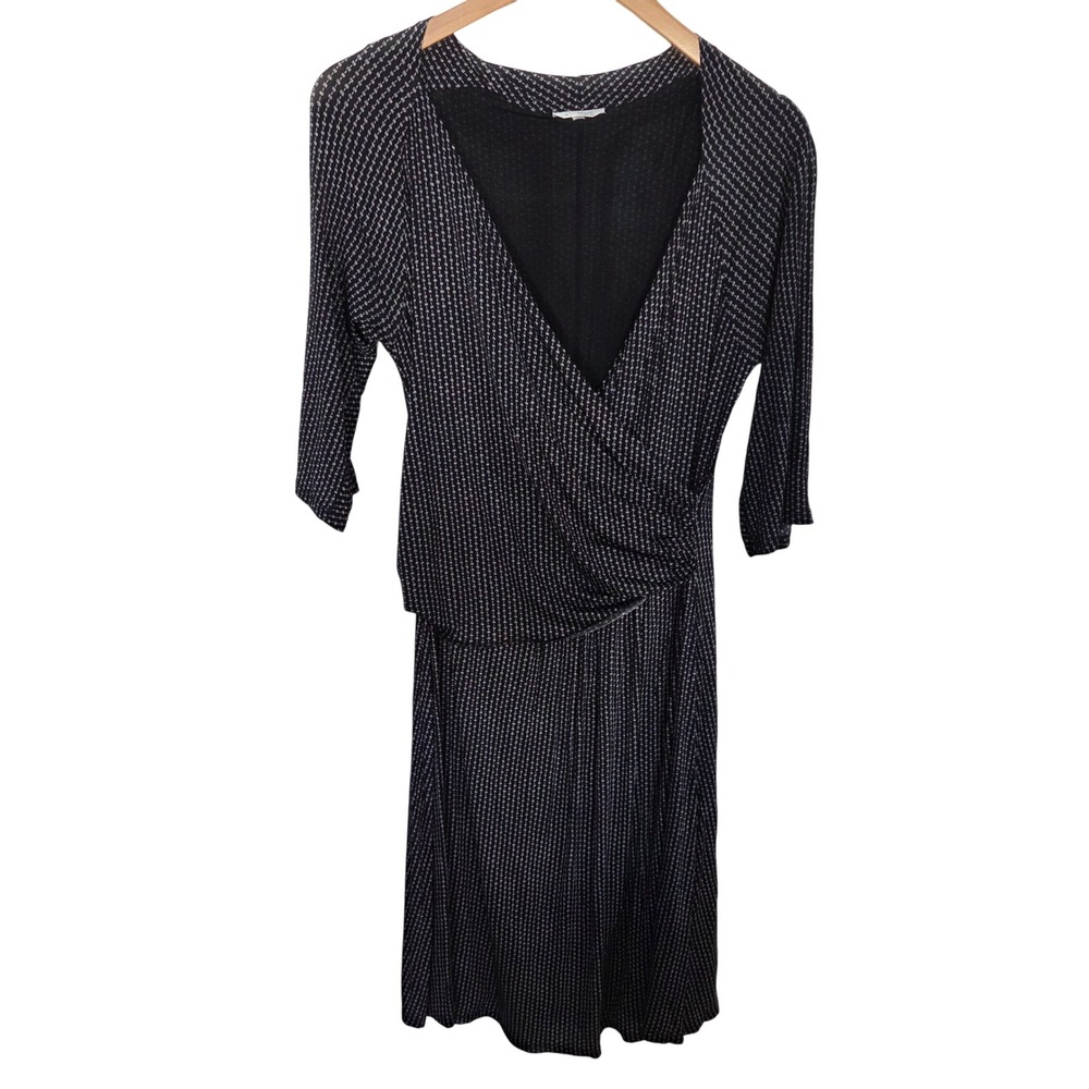 MaxMara Italy Sz 48 Black White Geometric Print Faux Wrap Dress $640 MSRP Office